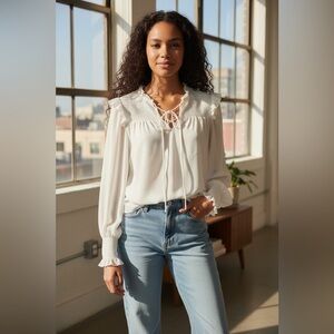 Elie Tahari Cream Ruffle Blouse